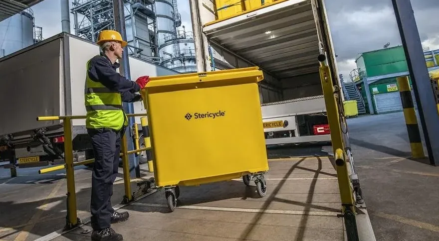 Sealed clinical waste containers loaded for licensed incineration